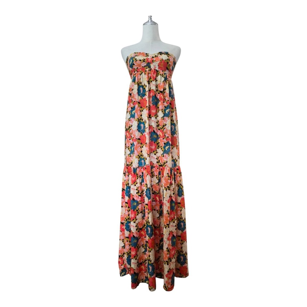 Free People S Strapless Floral Maxi Dress Open Back Tie Boho Cottagecore